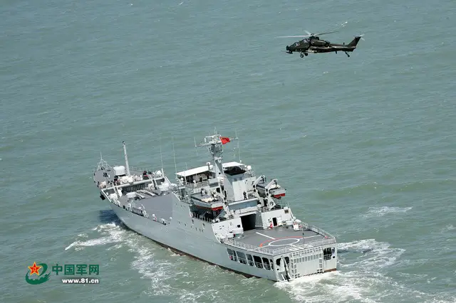 The Chinese Army (PLA) released some interesting pictures showing a Z-10 attack helicopter conducting deck trials at sea with a Chinese Navy (PLAN) Type 072A-class landing ship (NATO designation Yuting-III-class). The helicopter reportedly belongs to the 5th helicopter brigade of the 1st Army of the Nanjing Military Region while the vessel is from the East Sea Fleet of the PLA Navy (hull number 913 "Baxian Shan").