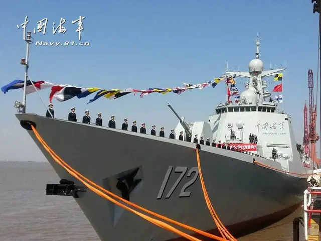 A a new Type 052D guided missile destroyer was delivered and commissioned to the People's Liberation Army Navy (Chinese Navy) on Friday. The warship "Kunming" with hull number 172, was officially handed over at a ceremony held at the port of Jiangnan Shipyard (Group) CO., Ltd in Shanghai. 