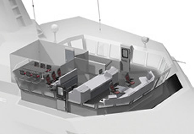 The Bridge directly adjoins the Command & Control Centre (C&C Centre), ensuring easy and fast communication. Depending on the mission and the situation, the C&C Centre can be separated from the Bridge by means of a blinded sliding door. This will ensure that the C&C crew can fully focus on their tasks without being distracted, for instance during the tasking and planning phases of a mission.