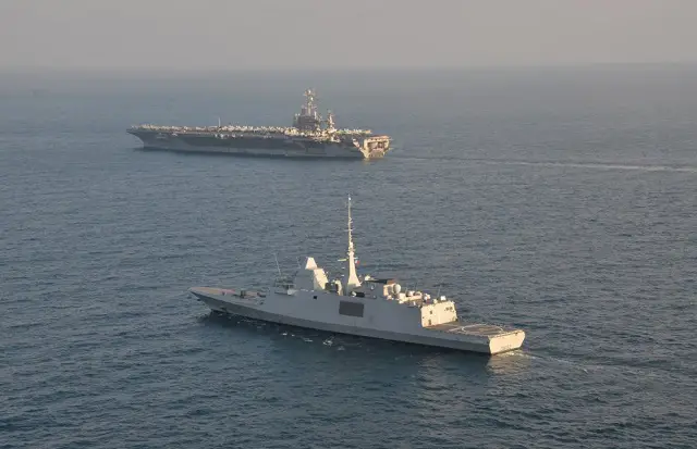 The French Navy (Marine Nationale) released pictures showing the brand new Aquitaine class FREMM Frigate Provence sailing alongside USS Harry S. Truman (CVN 75) and the Charles de Gaulle in the Persian Gulf. Following a short port-of-call in Djibouti, the Provence frigate integrated the Truman Carrier Strike Group (CSG) (Task Force 58) on December 23rd, and crossed the Ormuz strait to enter the Gulf region on December 26th.