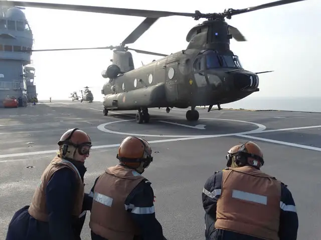 Three helicopters of the Spanish Army Airmobile Forces (Fuerzas Aeromóviles del Ejército de Tierra or FAMET) - a CH-47D Chinook, a Cougar and a Tigre held on 4 December, landing and takeoff trials on the deck of the Mistral-class LHD Dixmude of the French Navy. This training exercise took place during the vessel's approach of Barcelona's port.