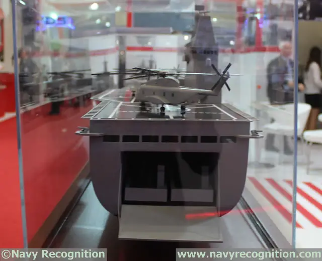 During the IDEF 2015 defense exhibition (held recently in Istanbul, Turkey) Turkish shipyard ADIK (Anadolu Shipyard) unveiled a fairly unique Landing Helicopter Dock (LHD) concept: The design has a flat top to accomodate several helicopters as well as a well deck like any LHD, but it is also uniquely fitted with a large door at its bow, similar to Russia's Ivan Gren class). This LHD design would therefore be able to perform beaching operations like a Landing Ship Tank (LST).