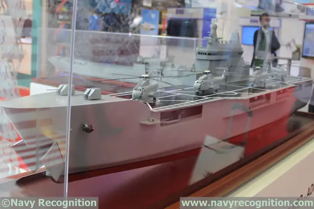 During the IDEF 2015 defense exhibition (held recently in Istanbul, Turkey) Turkish shipyard ADIK (Anadolu Shipyard) unveiled a fairly unique Landing Helicopter Dock (LHD) concept: The design has a flat top to accomodate several helicopters as well as a well deck like any LHD, but it is also uniquely fitted with a large door at its bow, similar to Russia's Ivan Gren class). This LHD design would therefore be able to perform beaching operations like a Landing Ship Tank (LST).