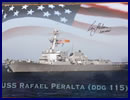 On Saturday, Oct. 31, General Dynamics Bath Iron Works christened the U.S. Navy’s newest guided-missile destroyer Rafael Peralta (DDG 115). The ship is named for Sgt. Rafael Peralta, U.S. Marine Corps, who was deployed to Iraq in Operation Iraqi Freedom and was killed November 15, 2004, during the Second Battle of Fallujah in house-to-house urban combat. General Dynamics Bath Iron Works is a business unit of General Dynamics.