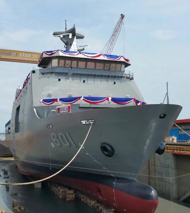 Indonesian state-owned shipbuilder PT PAL launched BRP Tarlac (LD601) the Philippine Navy's first Strategic Sealift Vessel (SSV) at its shipyard in Surabaya. The vessel was launched and christened right before the launch of a SIGMA 10514 Perusak Kawal Rudal (PKR) guided-missile frigates for the Indonesian Navy (TNI AL).