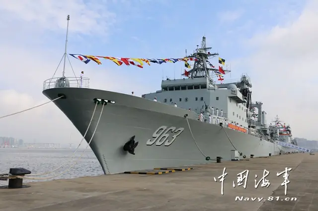 The People's Liberation Army Navy (PLAN or Chinese Navy) commissioned two Type 903A Fleet Replenishement Oilers on July 15 2016 with China's South Sea Fleet. A commissioning, naming and flag-presenting ceremony was held solemnly at the Zhoushan naval base in east China’s Zhejiang province for the new vessels: Honghu (hull number 963) and Luomahu (hull number 964).