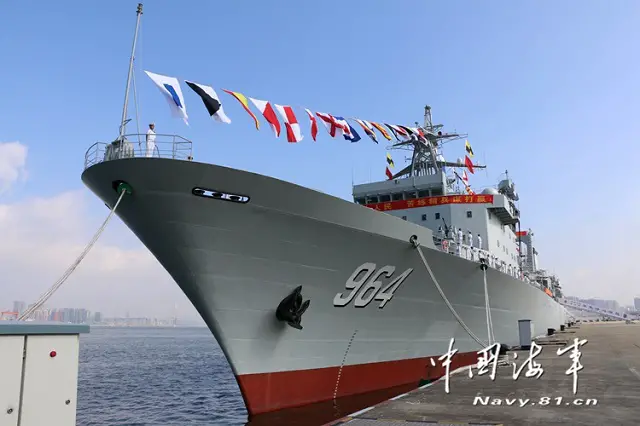 The People's Liberation Army Navy (PLAN or Chinese Navy) commissioned two Type 903A Fleet Replenishement Oilers on July 15 2016 with China's South Sea Fleet. A commissioning, naming and flag-presenting ceremony was held solemnly at the Zhoushan naval base in east China’s Zhejiang province for the new vessels: Honghu (hull number 963) and Luomahu (hull number 964).