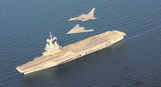 The nEUROn unmanned combat aerial vehicle (UCAV) demonstrator made several low altitude vertical passes above French Navy (Marine Nationale) aircraft carrier Charles de Gaulle. These tests which took place July 6, 2016 were conducted by the French Procurement Agency (DGA) in conjunction with the French Navy and Dassault Aviation. They are part of a test campaign which objective is to study the use of a UCAV in a naval environment involving several vessels of the French Navy.