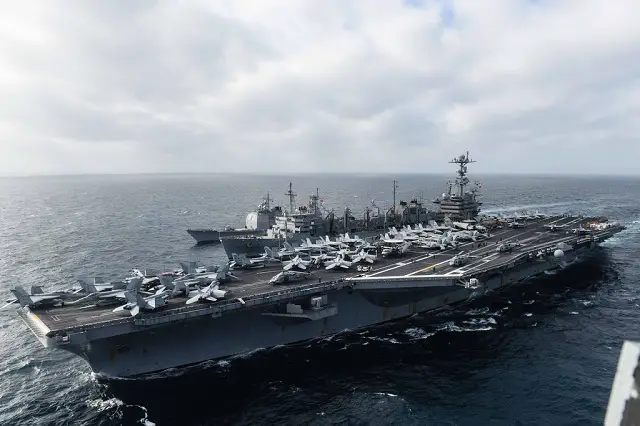 The John C. Stennis Strike Group (JCSSG) is conducting routine operations in the South China Sea. The ships transited the Luzon Strait March 1 and have maintained a location in the eastern half of these international waters for four days. USS John C. Stennis (CVN 74), USS Chung-Hoon (DDG 93), USS Stockdale (DDG 106) and USS Mobile Bay (CG 53) all conducted a replenishment at sea March 4, receiving advanced biofuel, aviation fuel and supplies from USNS Rainier (T-AOE 7). Flight operations have occurred daily with Carrier Airwing (CVW) 9 conducting 266 sorties. 