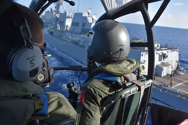 The French Navy (Marine Nationale) Floreal-class Frigate Vendemiaire joined the US Navy Stennis Carrier Strike Group (CSG) on April 30 2016 in the South China Sea. The French surveillance frigate joined USS John C. Stennis (CVN 74) and his escort, consisting of three Arleigh Burke-class Destroyers and a Ticonderoga-class cruiser.