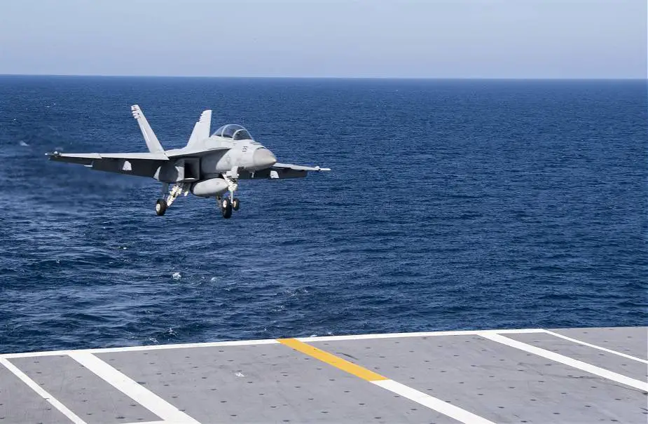 US Navy Gerald R. Ford aircraft carrier conducts carrier qualifications with Gladiators Strike Fighter Squadron VFA 106 925 001