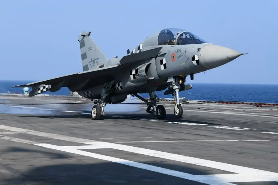 India First landing of Naval Tejas Mk1 Light Combat Aircraft on INS Vikramaditya aircraft carrier 925 002