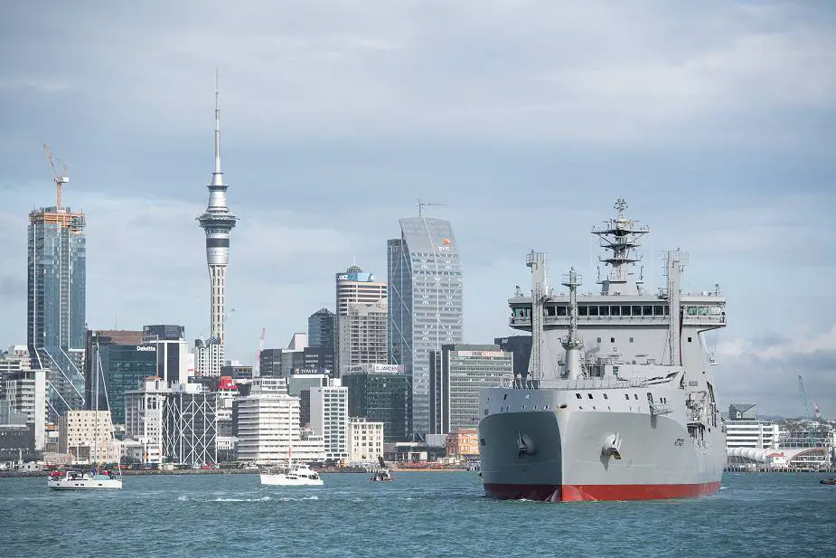 New Polar class tanker vessel HMNZS Aotearoa arrives into Auckland Harbour in New Zealand 925 001