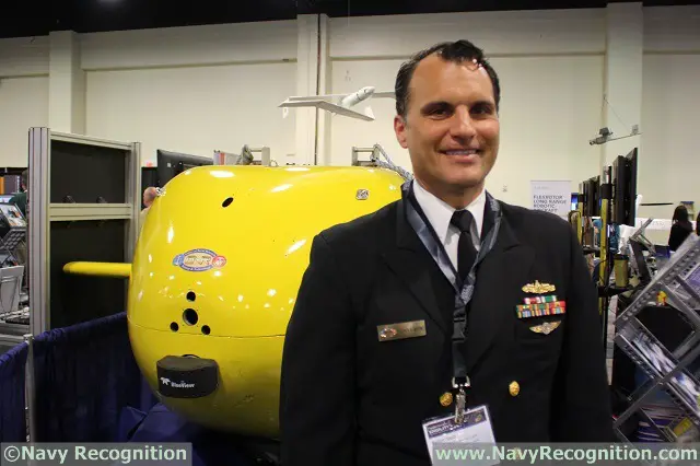 For the first time ever, the Large Displacement Unmanned Undersea Vehicle-Innovative Naval Prototype (LDUUV-INP) is on display to the public during the Sea-Air-Space Exposition, at the Office of Naval Research (ONR) booth.