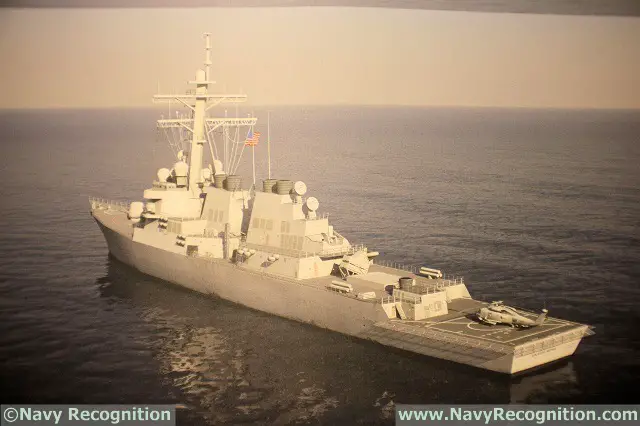 DDG 51 class Destroyer fitted with 8x NSM anti-ship missiles on Kongsberg booth during SNA 2016.
