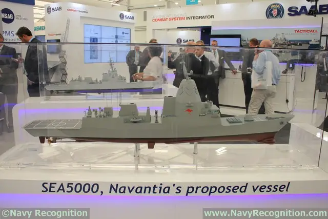 Navantia of Spain was the only one who showcased an actual scale model of its SEA5000 proposal. The vessel relies heavily on the Hobart class AWD design already selected by the RAN. A Navantia official explained there is "up to 70% commonality between the two platforms from a production stand point". The vessel would be fitted with 48x MK41 VLS cells, a SAAB combat management system and 2 helicopter hangars.