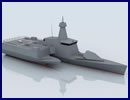 The Combattante SWAO 53 is a revolutionary stealth ship concept by CMN with a unique outrigger hull design, fitted with a large capable of accommodating both helicopters and UAVs. SWAO stands for "Small waterplane area outrigger". 