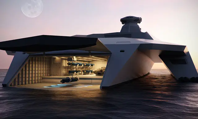 At DSEI 2015, a series of futuristic concept images on what a new surface ship for the Royal Navy could look like in 2050 has been released by a group of leading British naval electronic systems companies, working alongside Defence Equipment & Support (DE&S – part of the MOD) and the Defence Science and Technology Laboratory (DSTL – part of the MOD). 