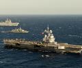 Charles de Gaulle CVN, HMS Northumberland and Mistral LHD - © French Navy 